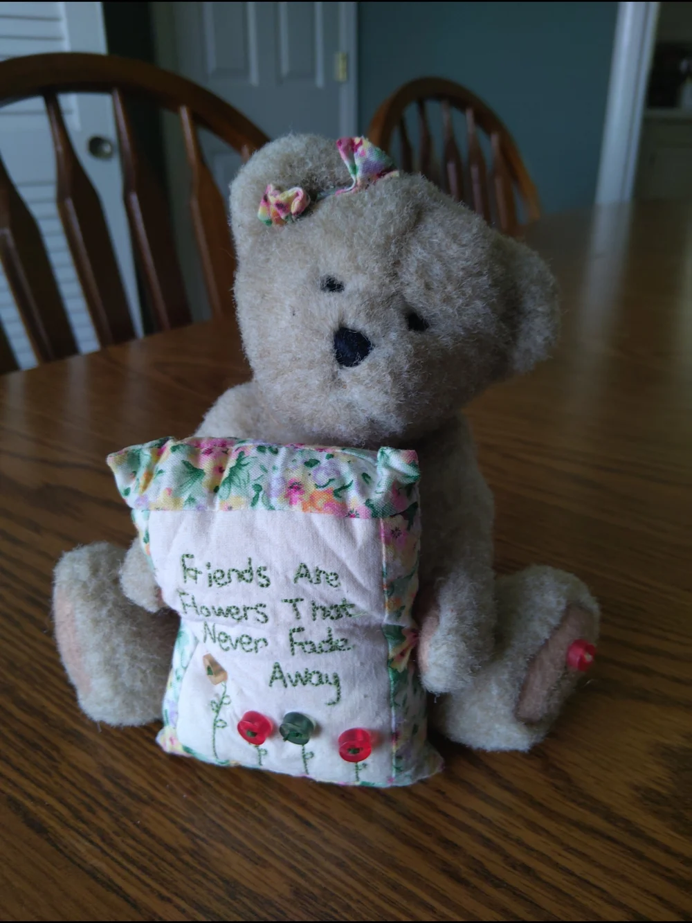 Boyds Bears Plush Beige Bear with Floral Pillow - Home Accent